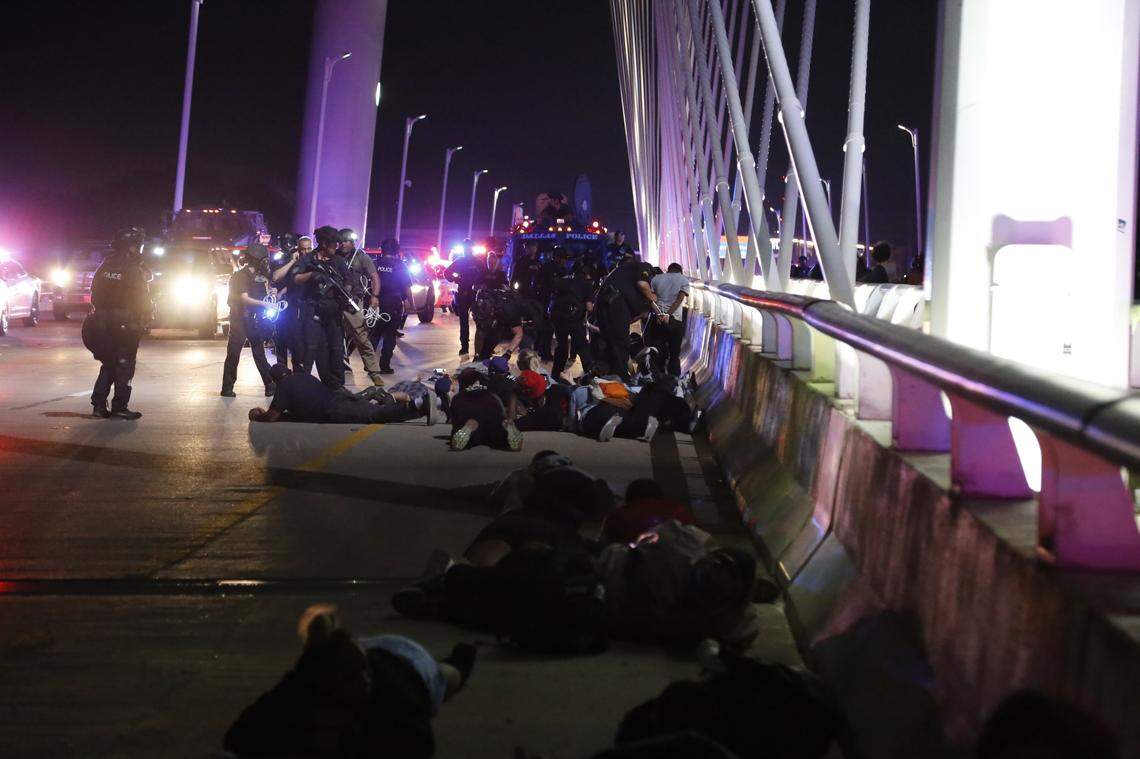Law enforcement began arresting protesters on June 1, 2020, on the Margaret Hunt Hill Bridge in Dallas.