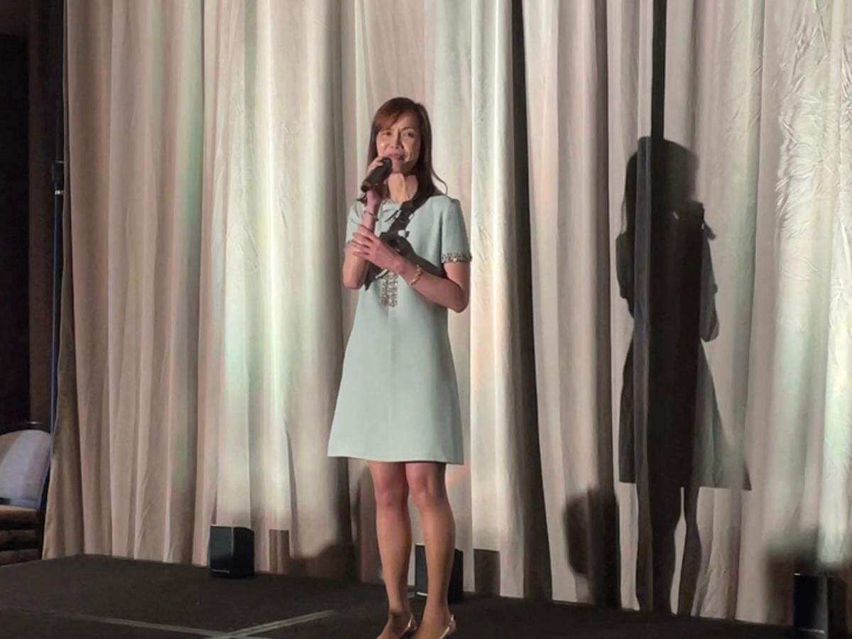 Cathay Group’s chief customer and commercial officer Lavinia Lau addresses the crowd at the carrier’s launch party for its new nonstop flight from DFW to Hong Kong held at Bowie House in Fort Worth on April 23, 2025.