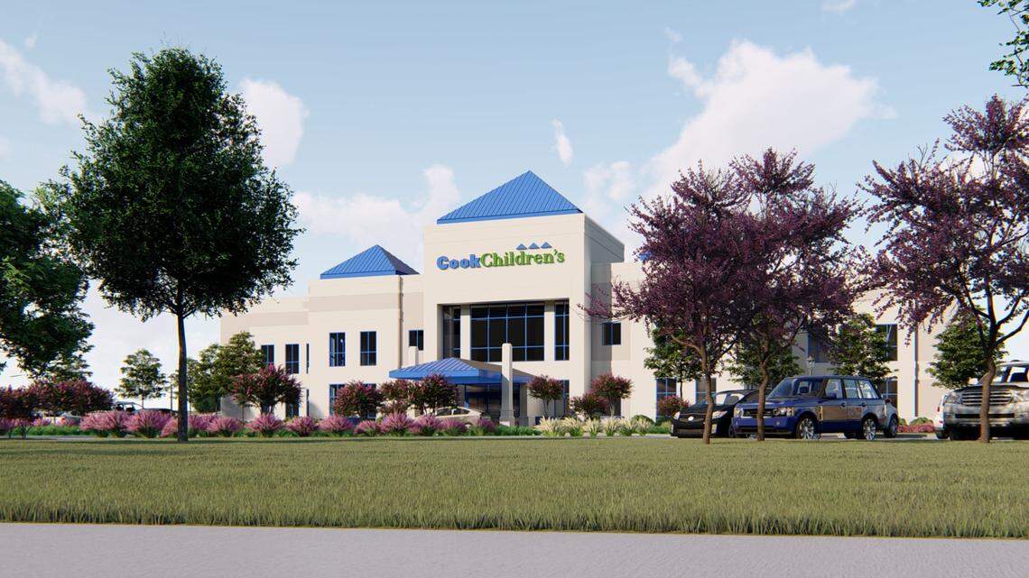 Artist rendering of a pediatric care center under construction near the thriving Walsh neighborhood in far west Fort Worth.