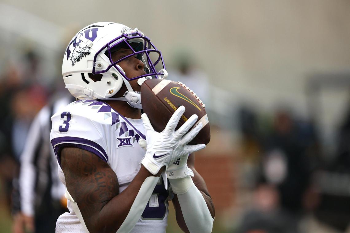 TCU running back Emari Demercado catches a pass during their game against Baylor at McLane Stadium in Waco on Saturday, Nov. 19, 2022. The Horned Frogs won 29-28 against the Bears.
