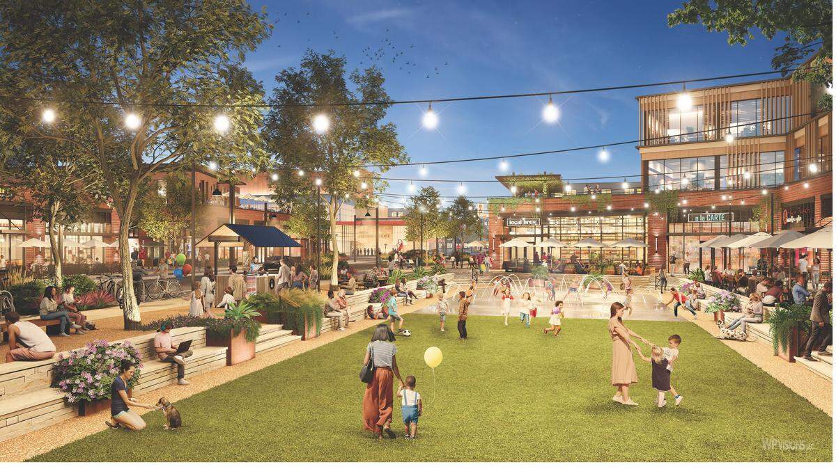 A rendering of the town center at Tallgrass, a 4,000 home development planned for the Chisholm Trail Parkway and FM 1902. The Burleson City Council approved the project on Monday, Oct. 6, 2025.