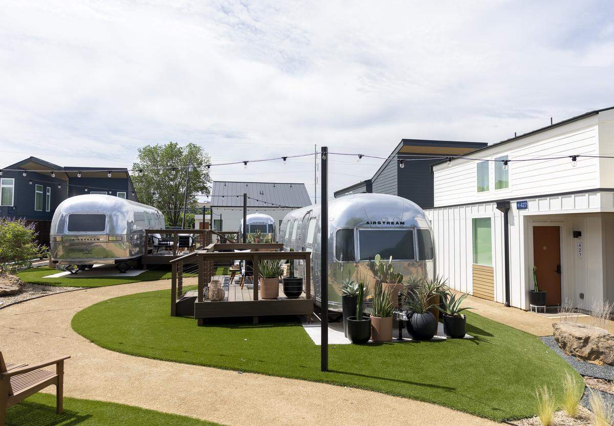 Hotel SOMA is located in Fort Worth's South Main Village, on Thursday, May 7, 2026 in Fort Worth, Texas. The rooms are centered around a courtyard where guests have access to a pickleball court, fire pits and corn hole.