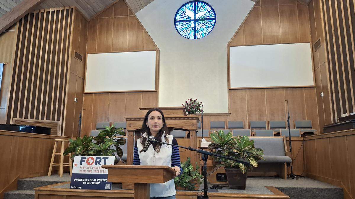 Texas Rep. Gina Hinojosa answers questions from the community at Saturday’s town hall about the state’s takeover of Fort Worth Independent School District. Hinojosa encouraged community members to organize and hold their elected leaders accountable.