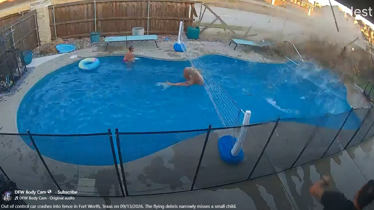 A car crashed into the fence of a north Fort Worth home, narrowly missing three children playing at a backyard swimming pool on Sunday evening, Sept. 13, police said. The driver was cited for reckless driving.