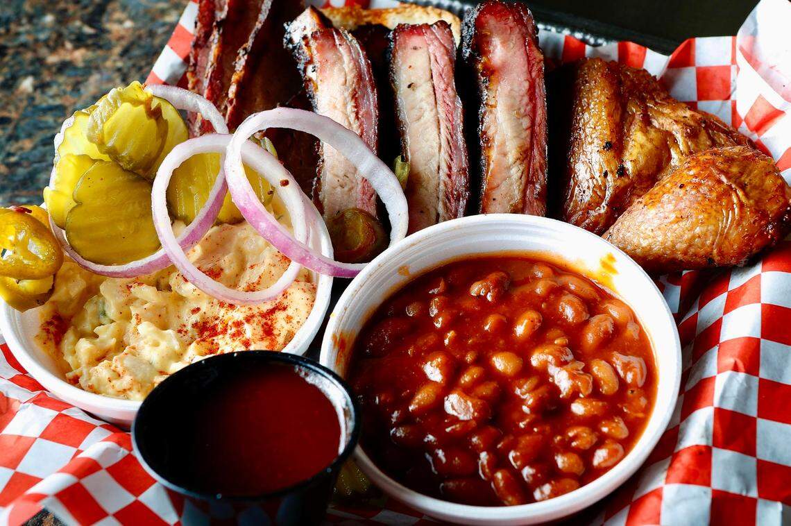 The combination plate and “Berry beans” haven’t changed at Lil JJ’s Smokehouse, seen here in 2017 when the restaurant was named Berry Best BBQ in Watauga.