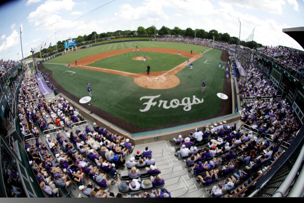 The Horned Frogs bat in the top of the second inning of game one of the NCAA Super Regional between TCU and Indiana State at Lupton Stadium in Fort Worth, Texas, Friday June 09, 2023. (Special to the Star-Telegram Bob Booth)