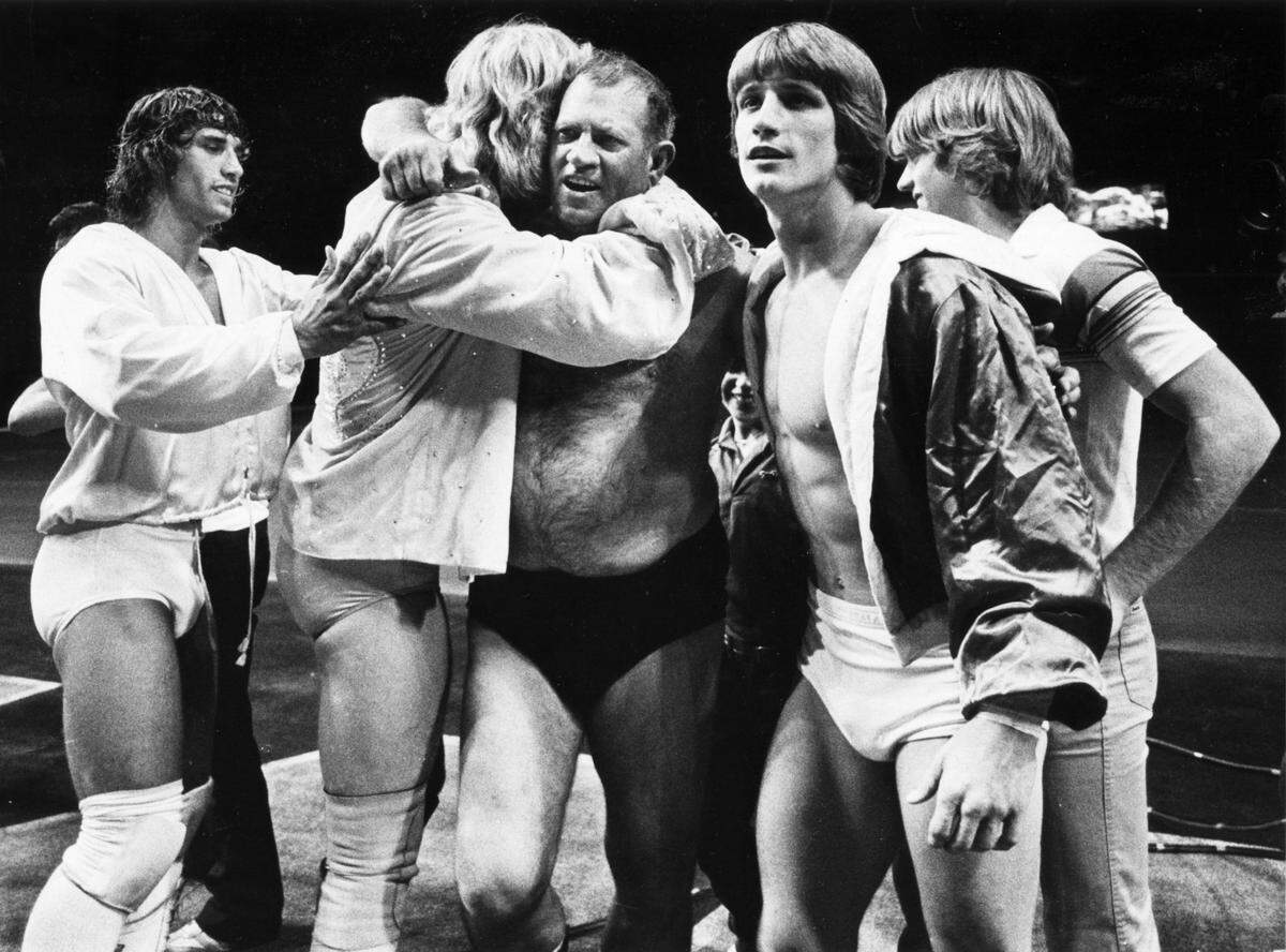 The Von Erich Family of Wrestling, including father Fritz and sons Kerry, left, and Kevin, second from right.