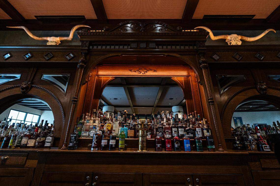 The bar area in the lobby at the new Bowie House hotel in Fort Worth on Tuesday, Nov. 28, 2023.