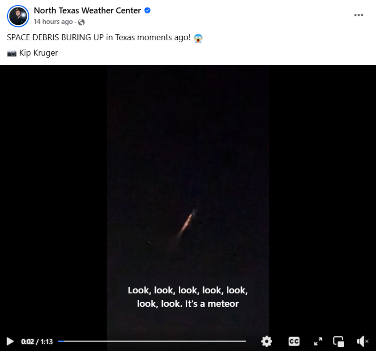 Space debris burning up in the sky over North Texas on Saturday night, Nov. 9, 2024.