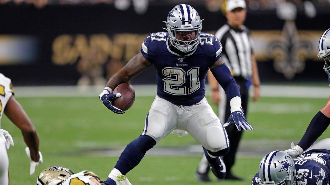 Dallas Cowboys running back Ezekiel Elliott had 13 carries for 45 yards and two receptions in last week’s win against the New Orleans Saints, despite playing with a knee injury for more than a month.