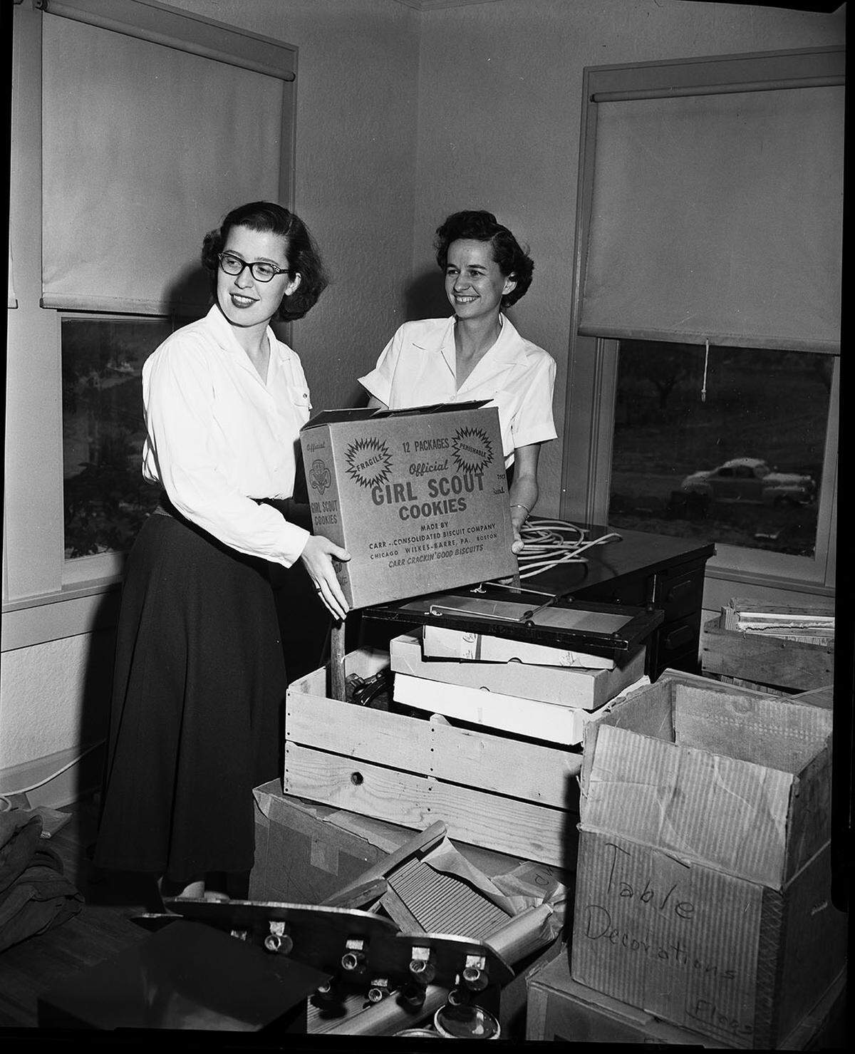 March 30, 1953: The new Girl Scout headquarters at 1109 W. Lancaster opened its doors for business after a strenuous moving day. Callers will find the organization’s director, Miss Marian Hardy, right, and Miss Betty Rowland, field director, putting things in order. The new headquarters will give the organization more space.