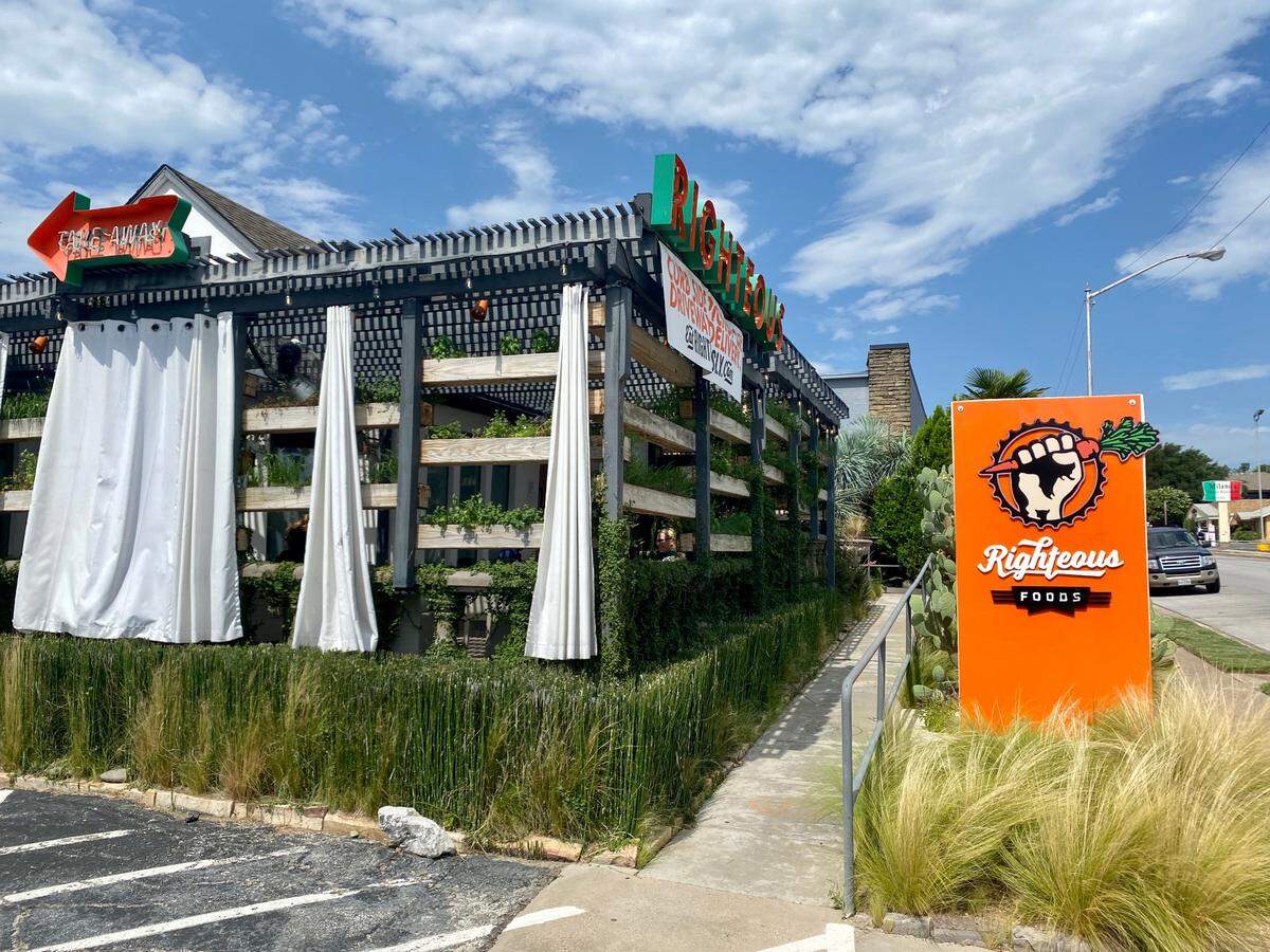 Righteous Foods has a wraparound garden patio.