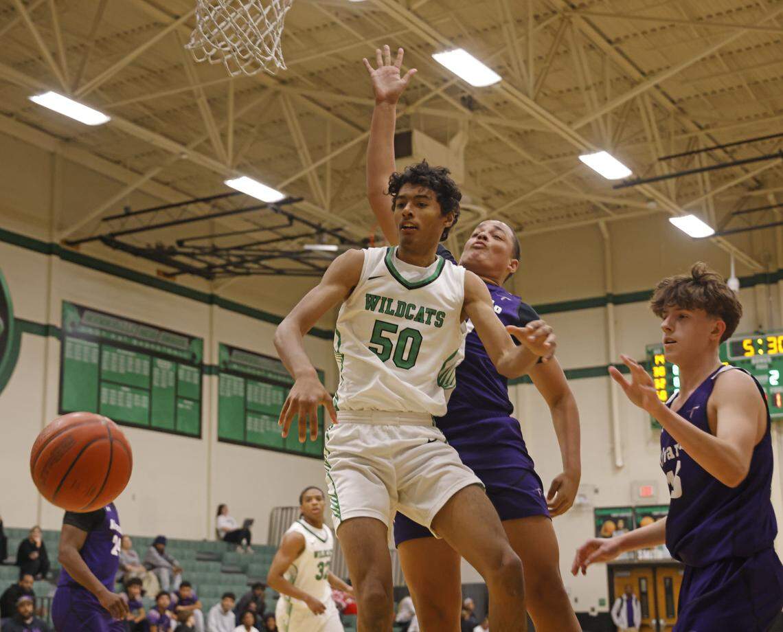 Kennedale forward Shehab Shamaka (50) looses the ball out of bounds during the first half of a UIL boys basketball game between Alvarado and Kennedale at Kennedale High School in Kennedale, Texas, Tuesday Jan. 13, 2026