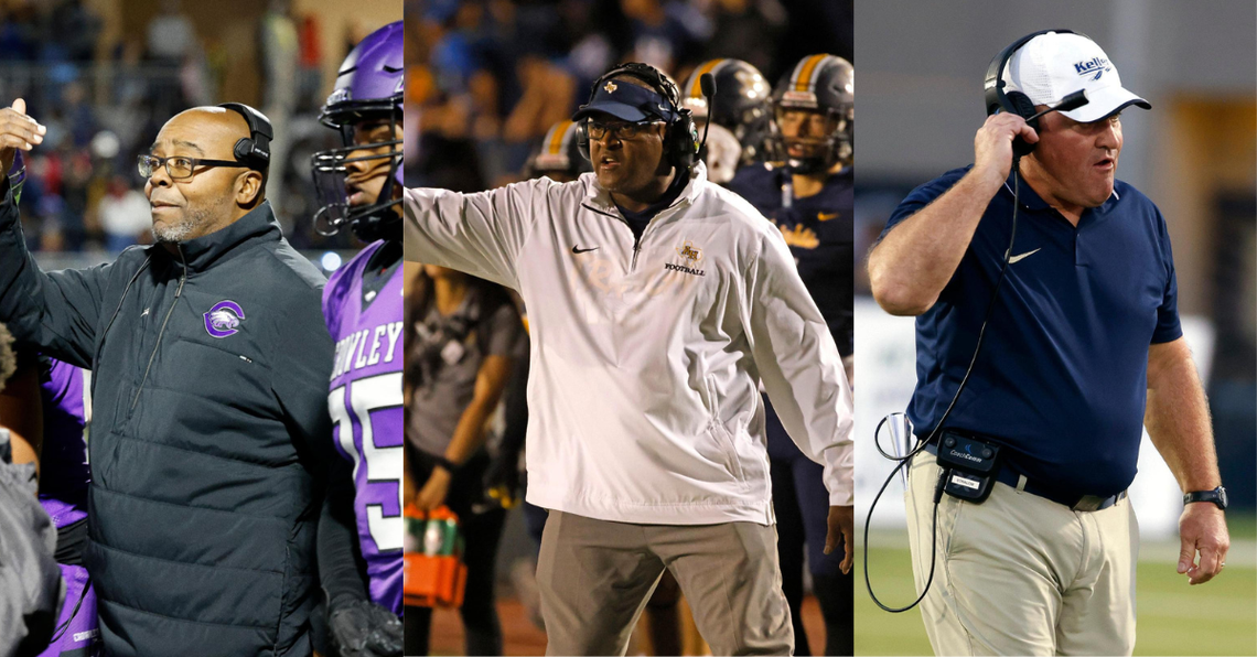 Are coaches overpaid? Lake Worth Superintendent Dr. Mark Ramirez doesn’t think so. Pictured are Crowley coach Carlos Lynn (left), Arlington Heights coach Curtis James (middle) and Keller coach Carl Stralow. 