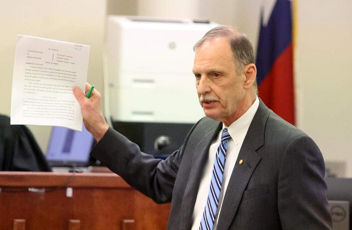 Defense attorney Bob Gill gives his closing argument during the trial of Aaron Dean on Wednesday, December 14, 2022, in Fort Worth. Dean is accused of murder in the 2019 shooting of Atatiana Jefferson in her home.