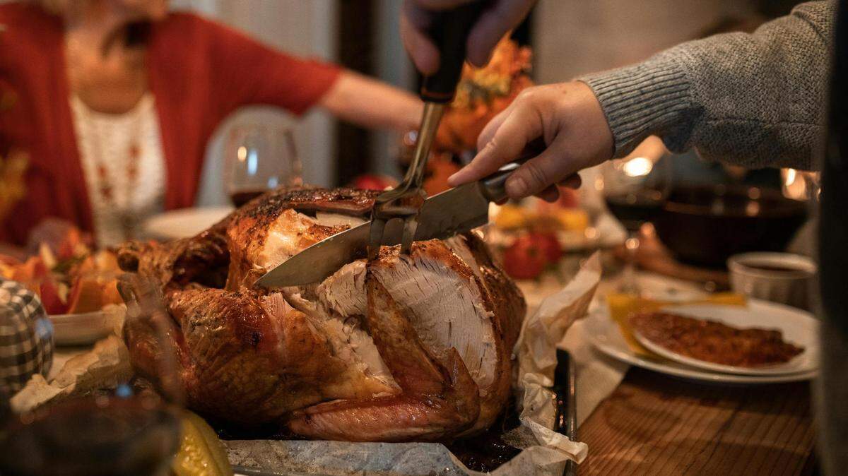 A Thanksgiving turkey feast. Stock image.