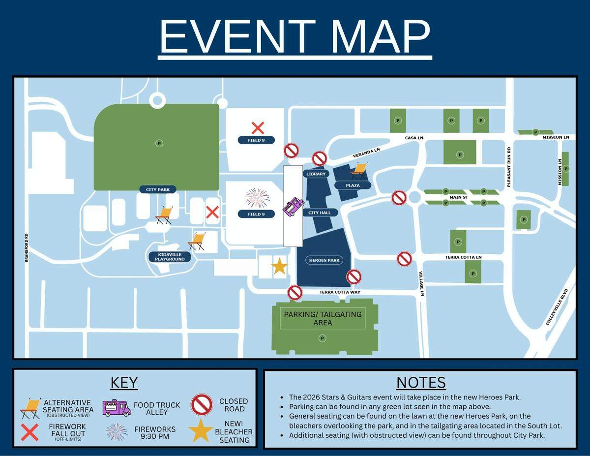 Map of locations and events for the Stars and Guitars event