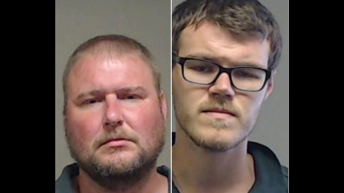 The Collin County sheriff’s department said 38-year-old Sean Bartlett (left) and 20-year-old Logan Bridgefarmer (right) tortured a small dog in Wylie.