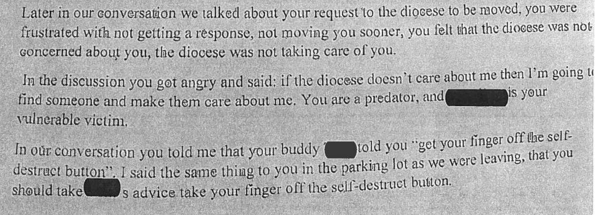 Part of the letter Father Richard Kirkham wrote.