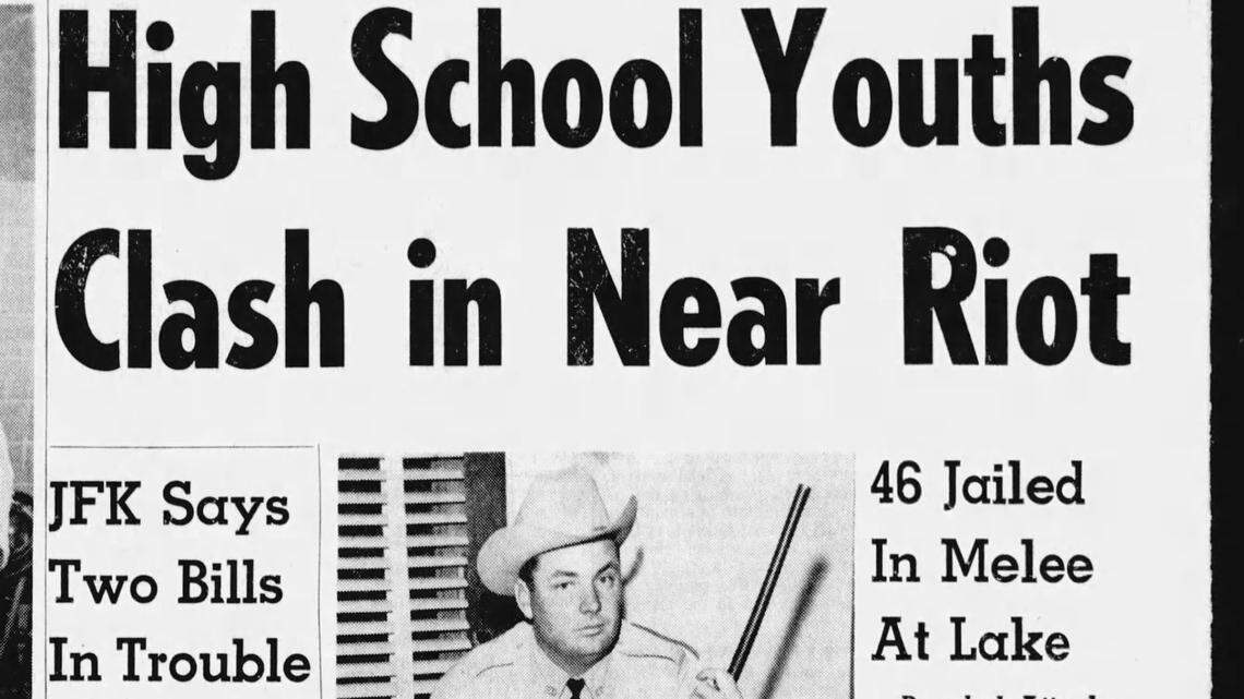 Star-Telegram coverage of the 1963 riot and arrest of Paschal students at Arlington Heights’ bonfire.