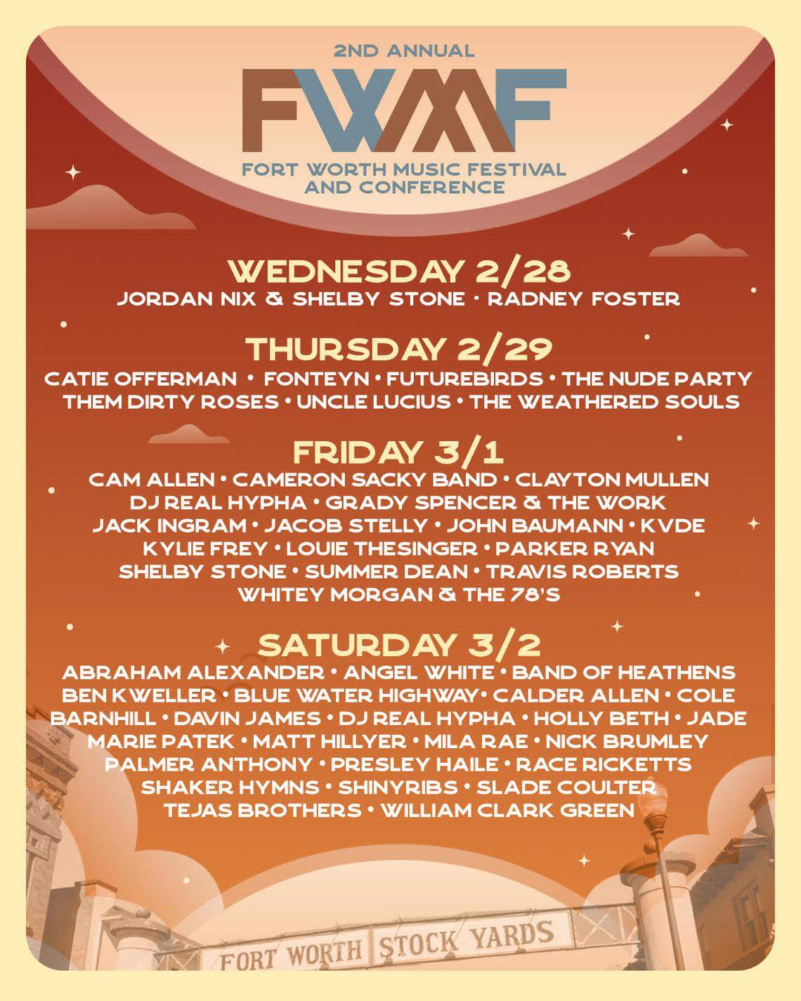 The full lineup for the 2024 Fort Worth Music Festival and Conference.