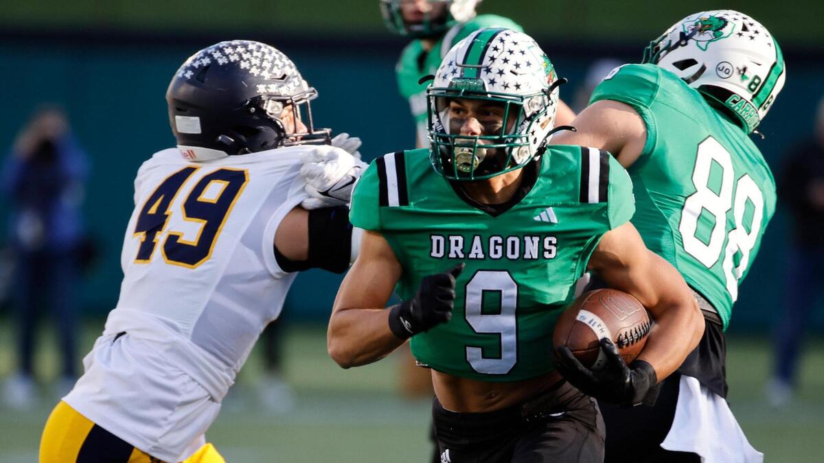 Southlake Carroll running back Riley Wormley (9) and the Dragons will face Byron Nelson on Friday.