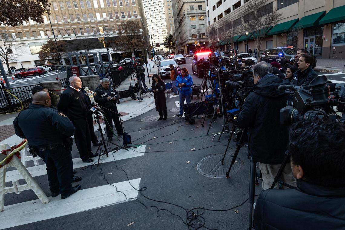 Fort Worth Fire Chief Jim Davis speaks to the media gathered for a press conference regarding an update on the explosion that caused significant damage to the Sandman Signature Hotel in downtown Fort Worth on Tuesday, Jan. 9, 2023.