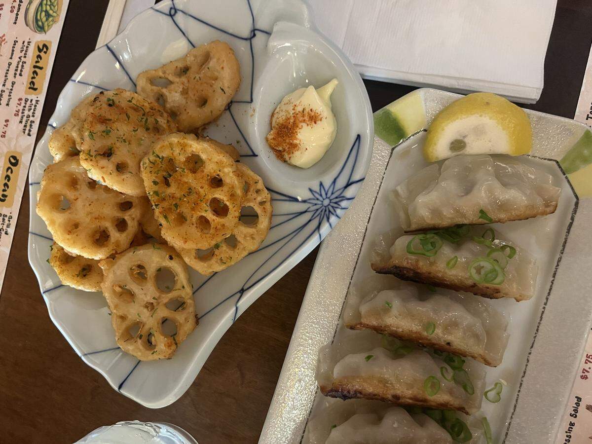 Fried lotus root and pan-seared shumai dumplings at Ichirō Izakaya on Wednesday, Feb, 25 in Fort Worth.