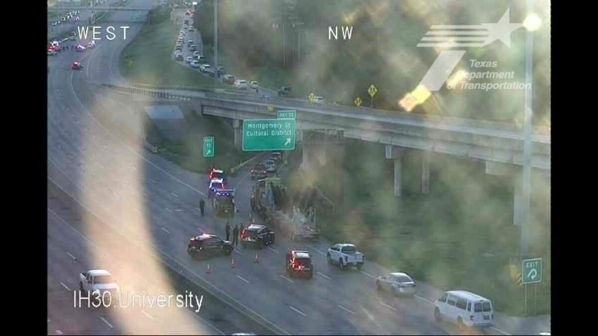 All westbound lanes of Interstate Highway 30 are closed Thursday evening after a crash near Montgomery Street.