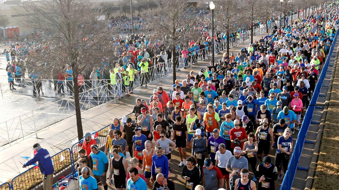 Runners fill the start and corrals for the Cowtown 5K run at the Will Rogers Memorial Center in Fort Worth, Texas, Saturday, Feb. 23, 2019. The two day event includes 5k, 10k, half marathon, full marathon and an ultra marathon. (Star-Telegram Bob Booth)