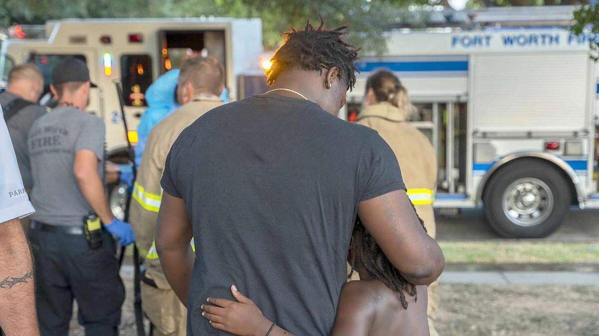 Two injured children were flown by helicopter to Parkland hospital in Dallas after an apartment fire in Fort Worth on Sunday, July 3, 2022. A man and two other children escaped from the apartment through a second-story window, firefighters said.