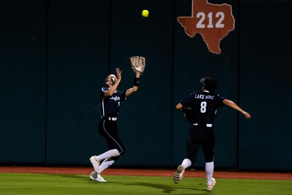 Tia Warsop chases down the ball during the 6A UIL State Softball Final between Lake Ridge and Northside O’Conner in Austin Texas, on June 4th, 2022.