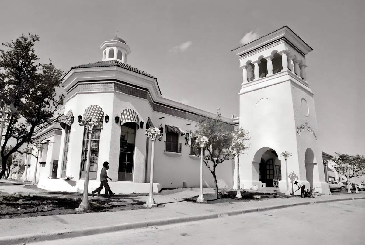 The exterior of Casa Bonita, a multi-level Mexican-style buffet restaurant at 4786 Hulen Park Drive in Fort Worth, on May 21, 1982, during construction prior to its opening.