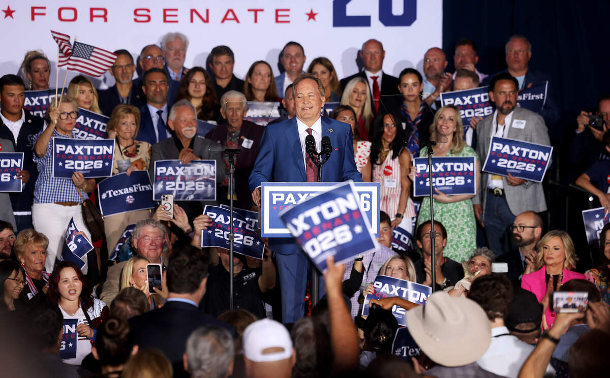 Texas Attorney General Ken Paxton speaks to supporters on Tuesday, May 26, 2026, in Plano. Paxton defeated incumbent Sen. John Cornyn in the U.S. Senate primary runoff.