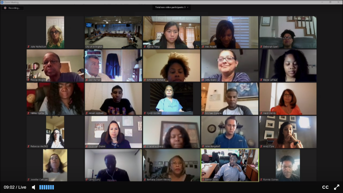 Arlington’s Unity Council met for the first time Wednesday, July 29, 2020, to lay out the next several months of research, public outreach and discussion surrounding racial inequity across the city.