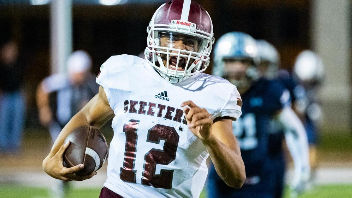 Dylan Hillard-McGill (12) running 88 yards down the field for a touchdown at Pennington Stadium against L.D. Bell on Sep. 19 2019.
