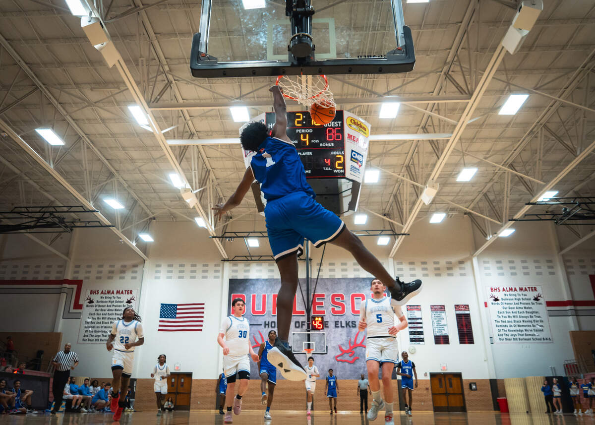 Dunbar’s Jonathan McLane dunks in the Wildcat’s 90-48 win over Venus in a Class 4A Region II bi-district game on Tuesday, February 20, 2024 at Burleson High School in Burleson, Texas. McLane scored 12 points for Dunbar.