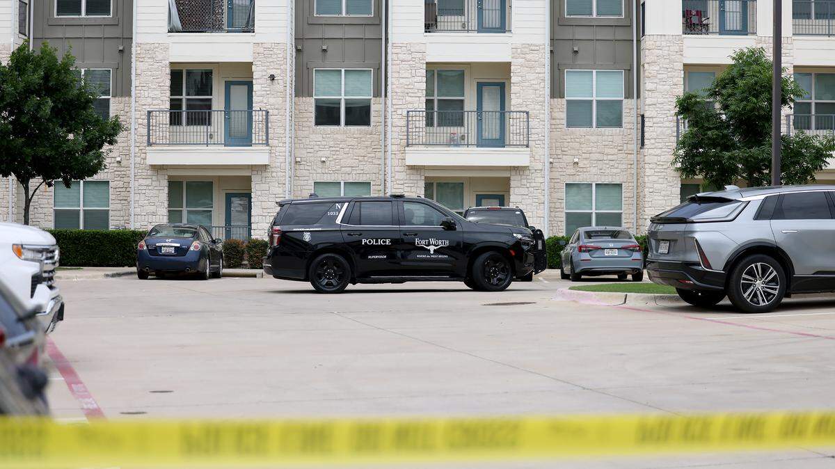 Fort Worth police respond to an officer-involved shooting on Tuesday, May 5, 2026, at an apartment complex in the 3600 block of Outlet Boulevard, near Tanger Outlets mall on the city’s far north side.