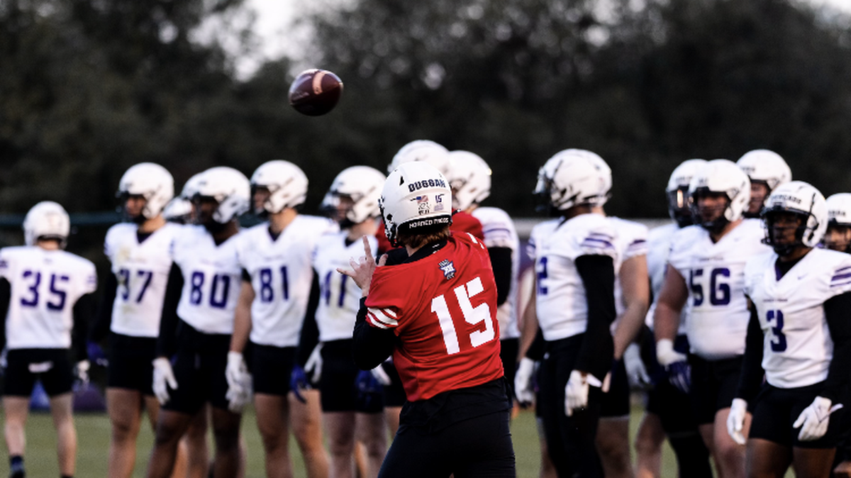 TCU quarterback Max Duggan (15) worked with the first team as the Frogs opened spring practices on Tuesday.