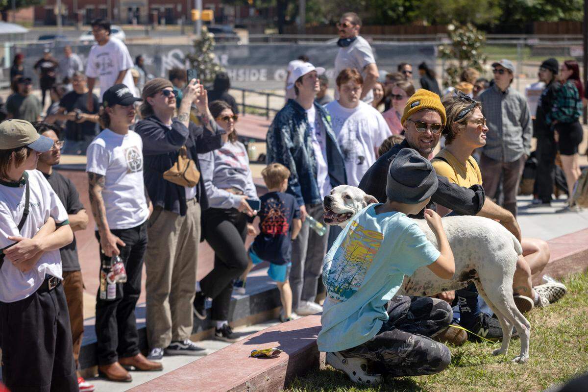 People watch a band play at the Dickies Skate Plaza in Fire Station Park on Saturday, April 29, 2023 in Fort Worth. The opening day event featured live music, food trucks and local vendors like Magnolia Skate Shop.
