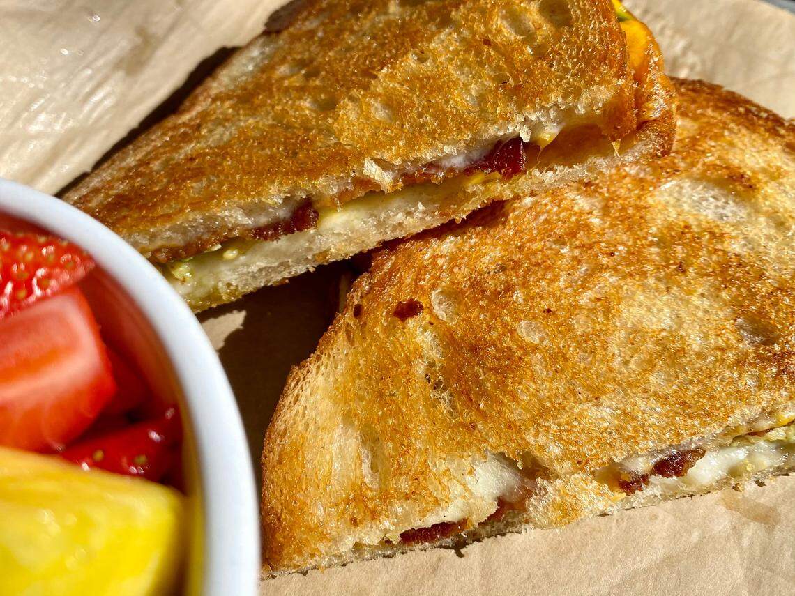 A grilled cheese sandwich with bacon and avocado at the Bearded Lady.
