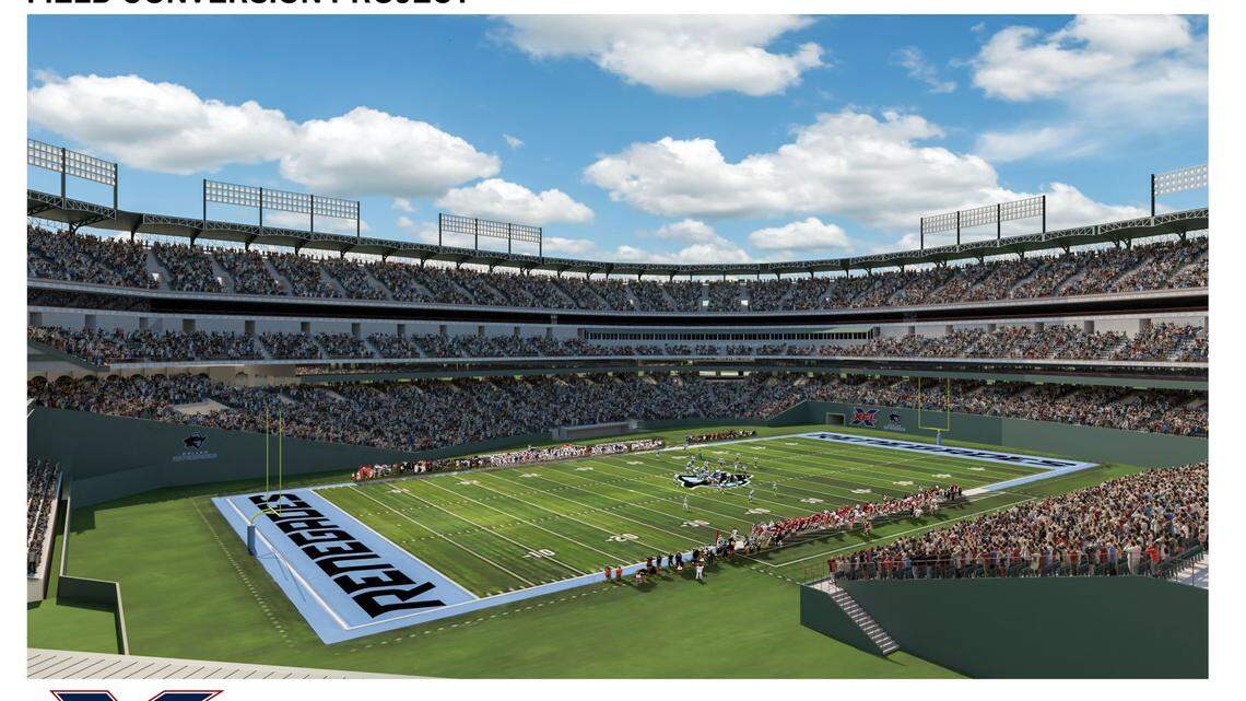 A rendering of Globe Life Park, which is now a football stadium.