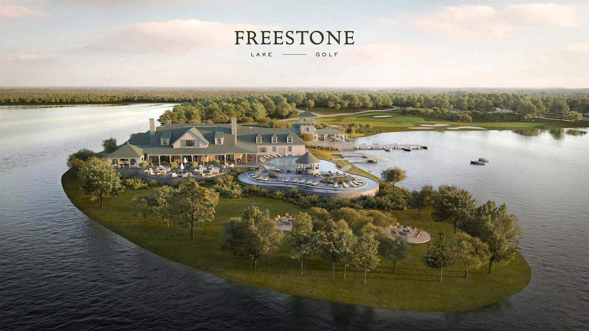 Todd Interests’ marketing materials include renderings of a clubhouse that would sit on a peninsula of land jutting into Fairfield Lake. The clubhouse would feature multiple eateries, a lazy river and more.