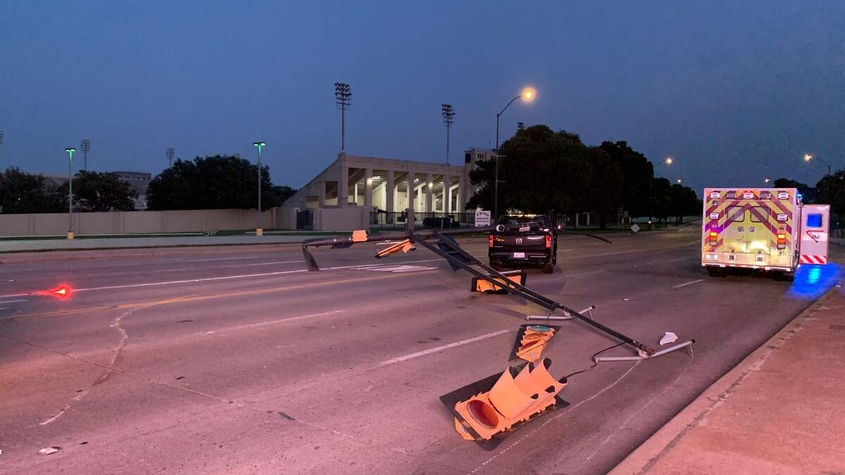 A stoplight was knocked down in a possible DWI crash at the intersection of University Drive and West Lancaster Avenue on Monday night, May 6, 2024.