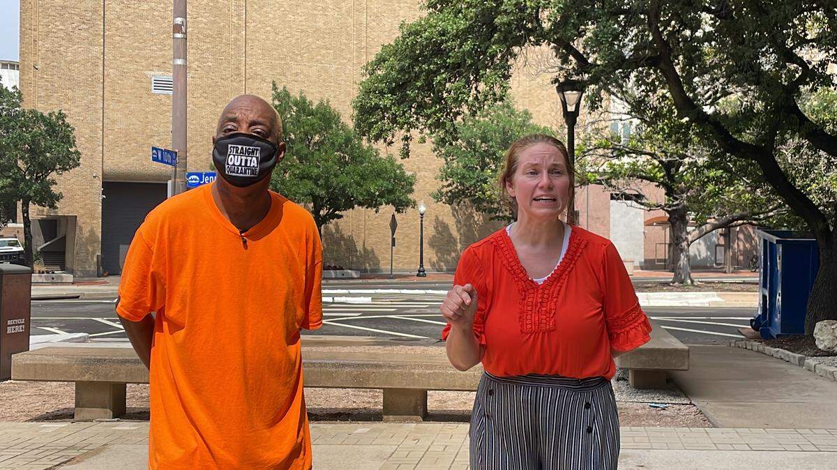Donnell Ballard and Liz Badgley with United My Justice demand that police and the mayor address a recent increase in gun violence after there three fatal shootings in east Fort Worth in the past week.