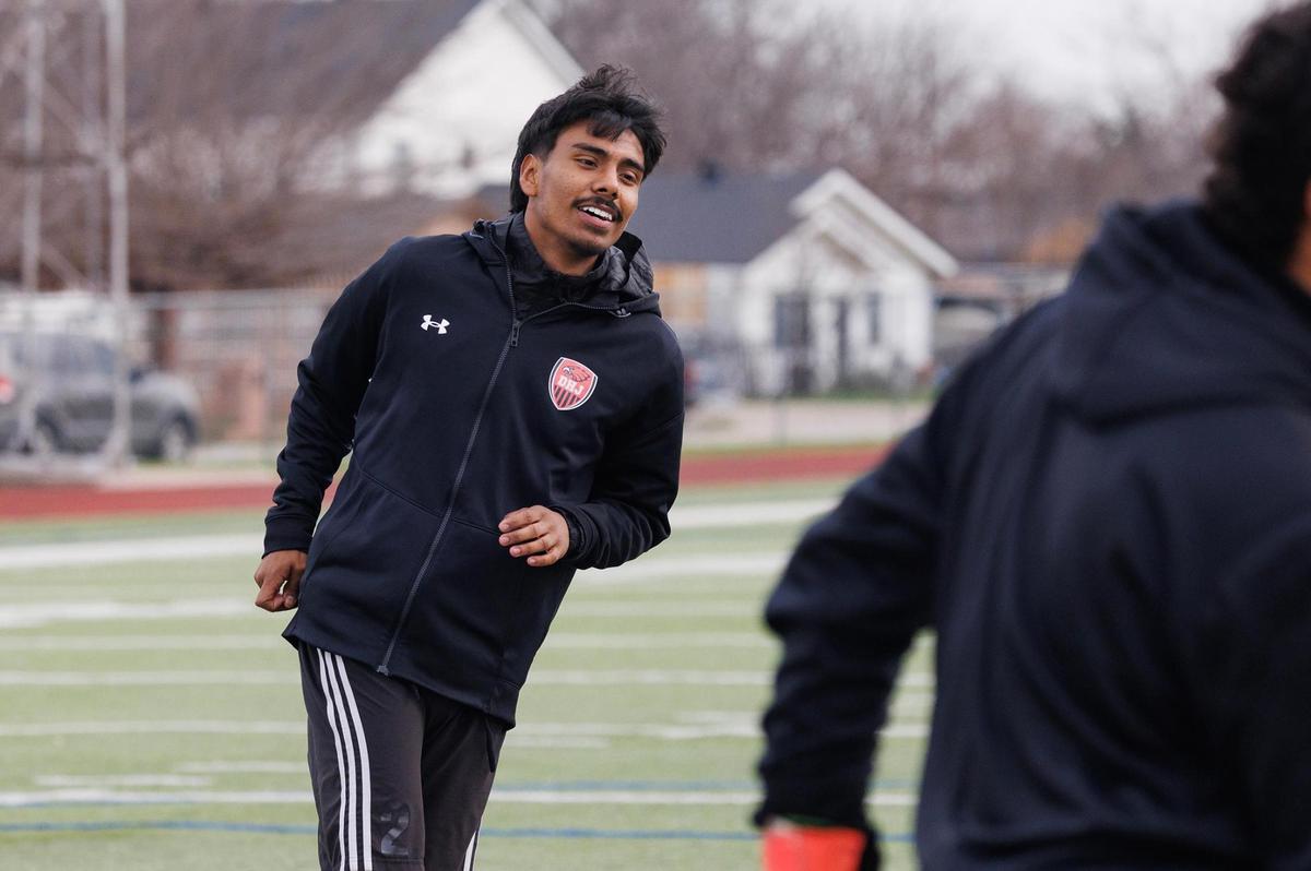 Diamond Hill-Jarvis forward Alex Ibarra runs drills during practice with teammates on Thursday, Feb. 13, 2025, in Fort Worth.