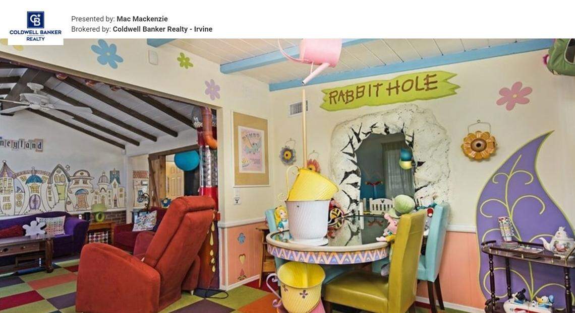 Dining area with “Rabbit Hole” wall