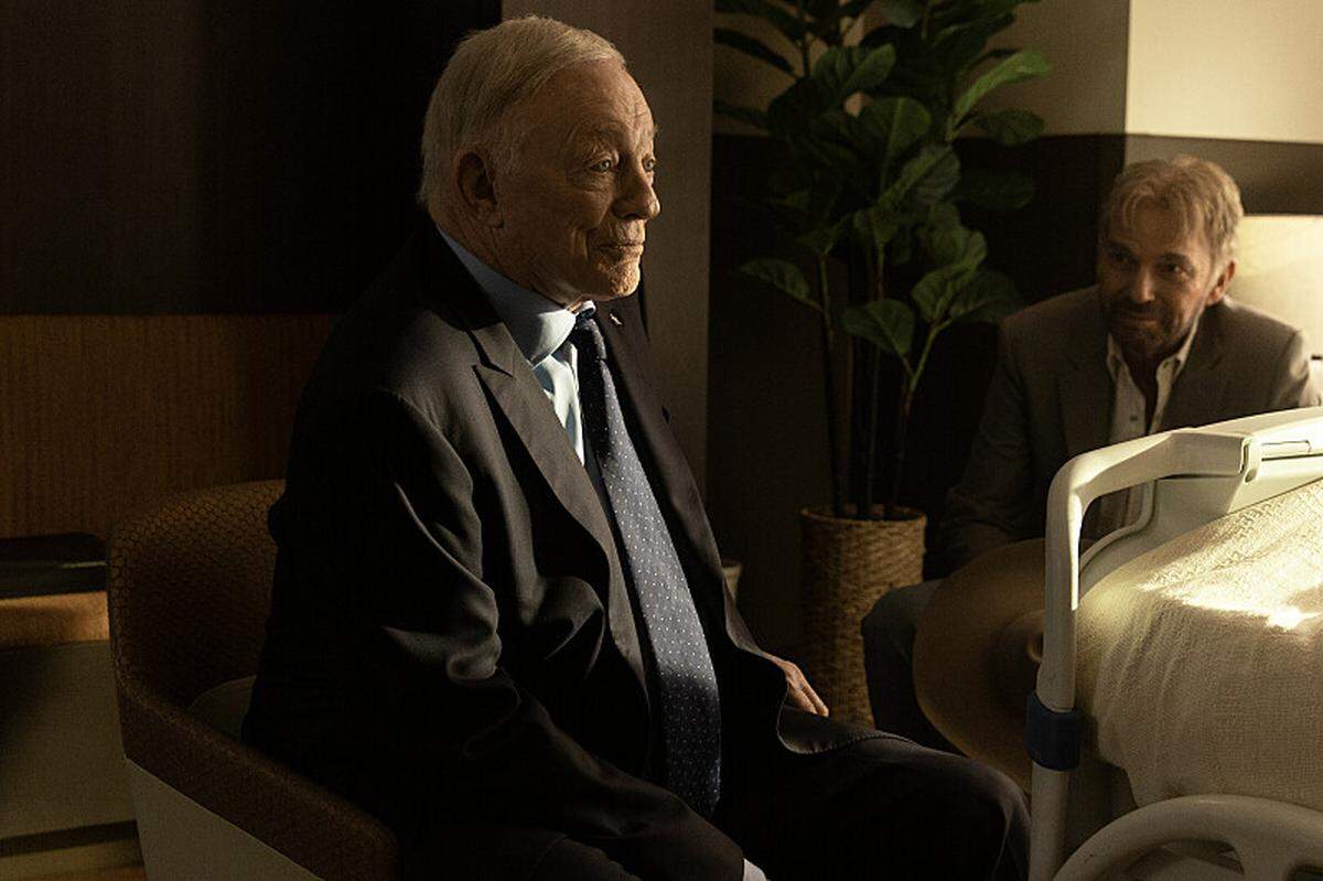 Jerry Jones and Billy Bob Thornton as Tommy Norris in season 1, episode 9 of “Landman” streaming on Paramount+.