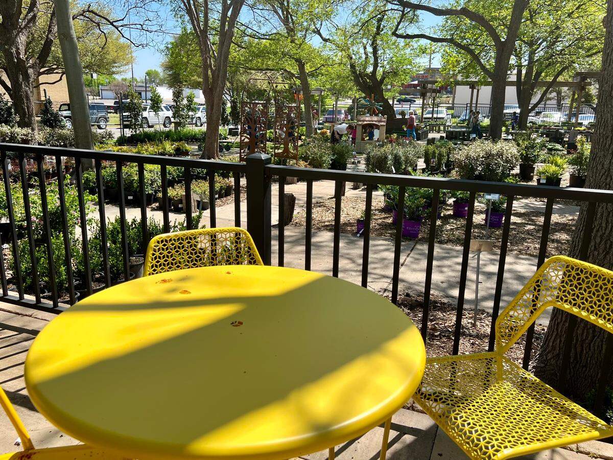 A dining table at Heirloom Garden Cafe inside a garden center in west Fort Worth.