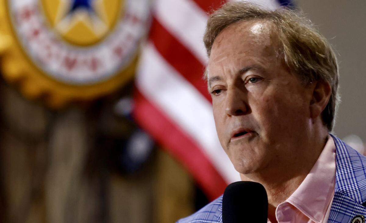 Republican US Senate candidate Ken Paxton speaks to supporters at a campaign stop on May 15, 2026 in Little Elm, Texas. Paxton and incumbent John Cornyn are set for a run off later in May.